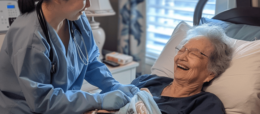 Hospace Nurse helping take care of an elderly grandmother